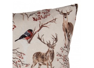 Béžový povlak na polštář s ptáčky a jeleny Deer Christmas - 45*45 cm
