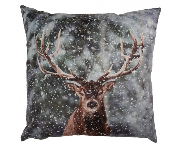 Šedý povlak na polštář s jelenem Deer Christmas - 45*45 cm Clayre & Eef