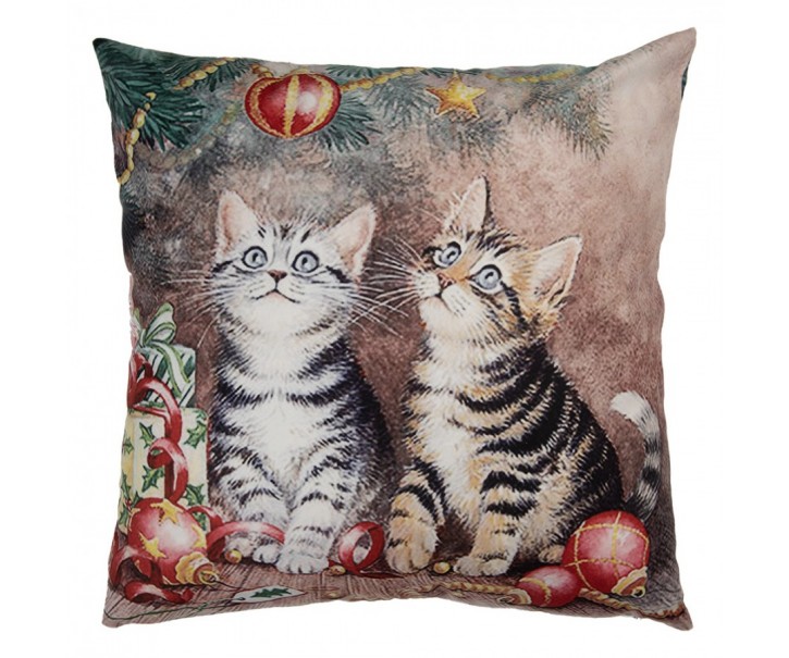 Povlak na polštář s kočkami u stromku Christmas - 45*45 cm Clayre & Eef