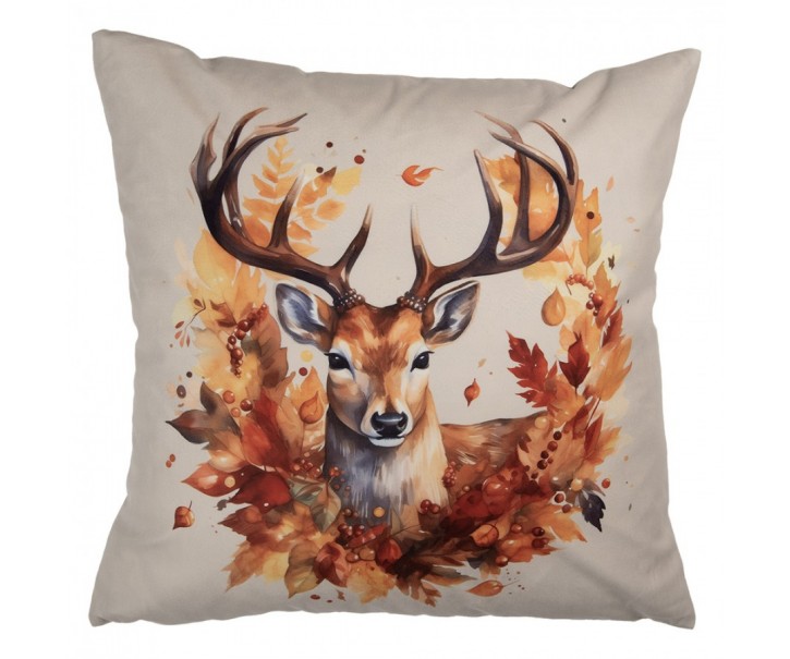 Béžový povlak na polštář jelen s listy Deer - 45*45 cm