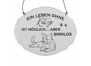 Text Sign 18x15 Cm White Metal Cat - 18*1*15 cm