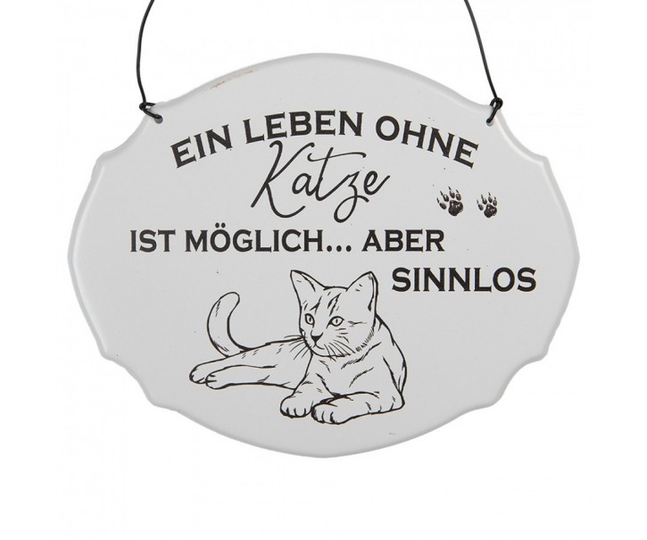 Text Sign 18x15 Cm White Metal Cat - 18*1*15 cm Clayre & Eef