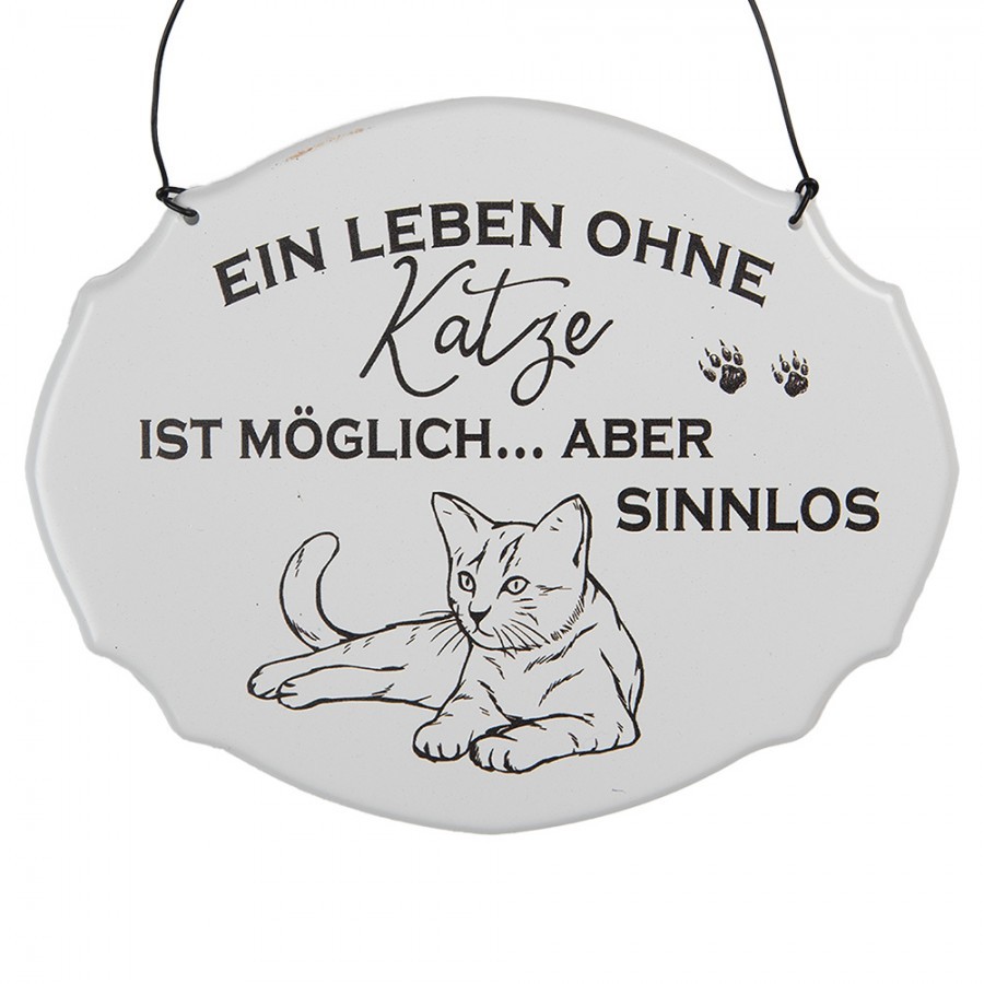 Text Sign 18x15 Cm White Metal Cat - 18*1*15 cm