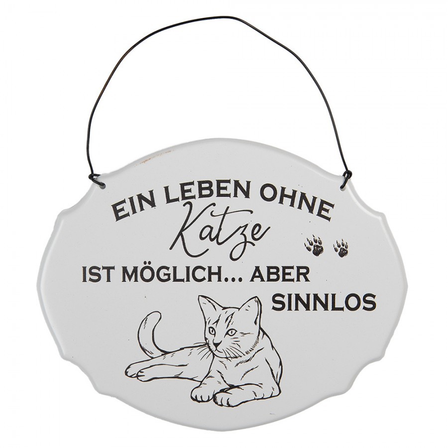 Text Sign 18x15 Cm White Metal Cat - 18*1*15 cm