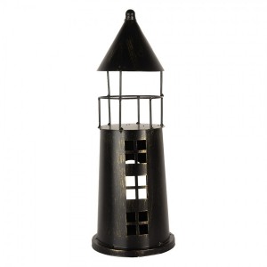 Černá antik kovová dekorace maják Lighthouse - Ø 16*45 cm