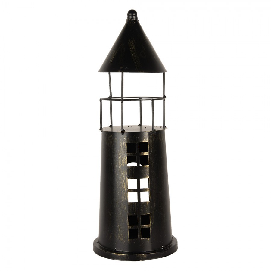 Černá antik kovová dekorace maják Lighthouse - Ø 16*45 cm