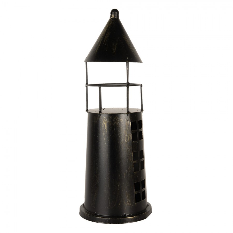 Černá antik kovová dekorace maják Lighthouse - Ø 16*45 cm