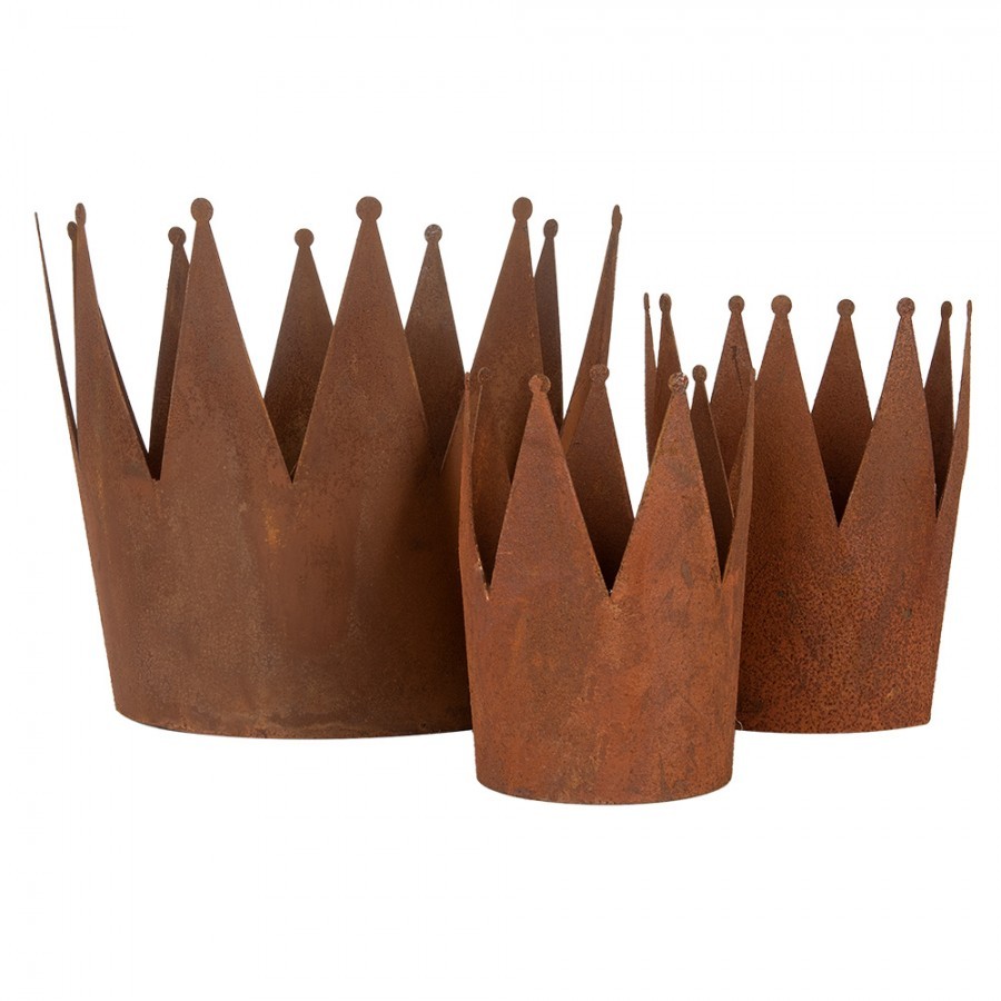 3ks rezavý svícen koruna Brocante rust - Ø 32*25 / Ø 17*21 / Ø 12*17 cm 