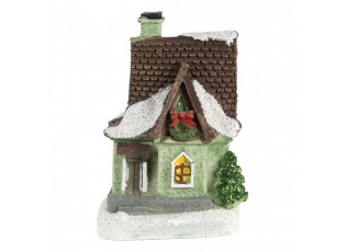 Dekorace malinký svítící zelený domek Manon LED - 5*5*7 cm