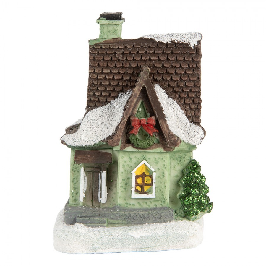 Dekorace malinký svítící zelený domek Manon LED - 5*5*7 cm