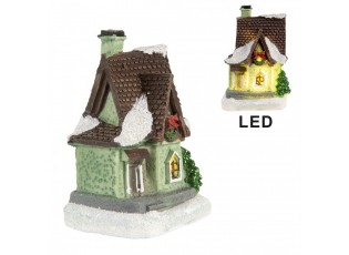 Dekorace malinký svítící zelený domek Manon LED - 5*5*7 cm