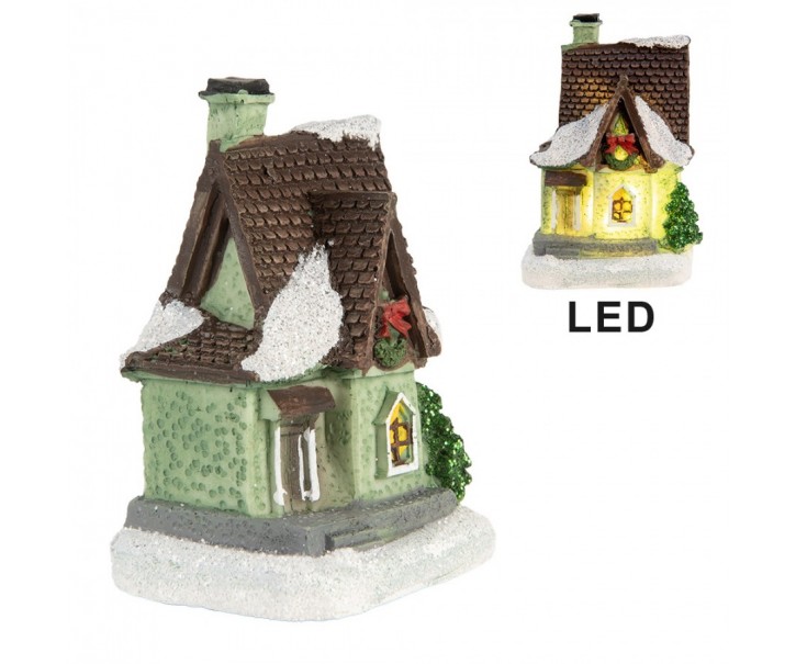 Dekorace malinký svítící zelený domek Manon LED - 5*5*7 cm Clayre & Eef