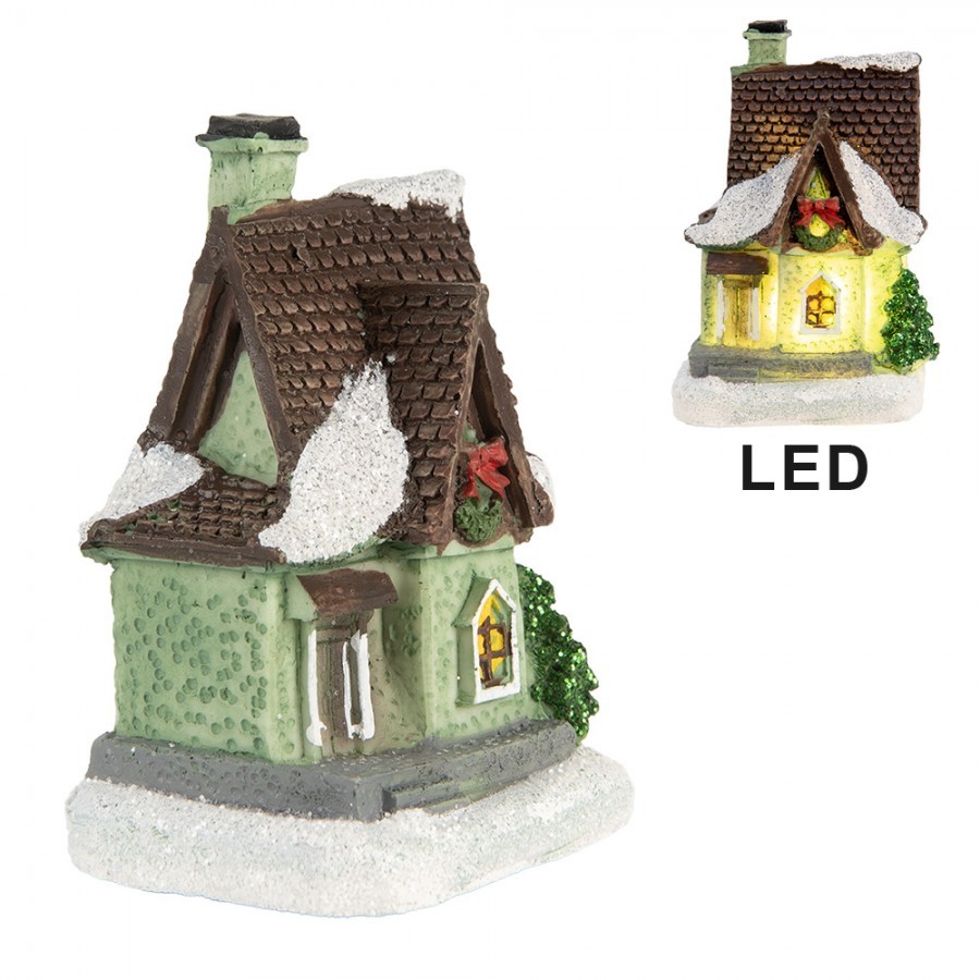 Dekorace malinký svítící zelený domek Manon LED - 5*5*7 cm