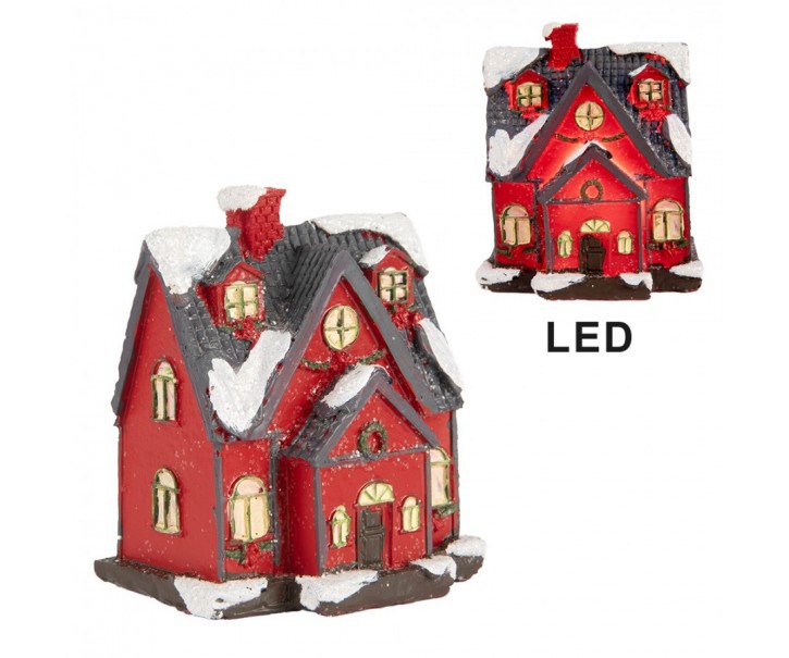 Dekorace malinký svítící červený domek Manon LED - 6*5*7 cm Clayre & Eef