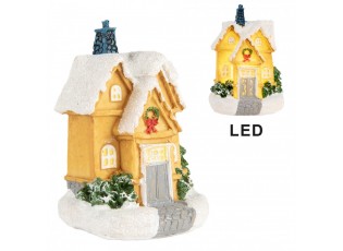 Dekorace malinký svítící žlutý domek Manon LED - 6*5*9 cm