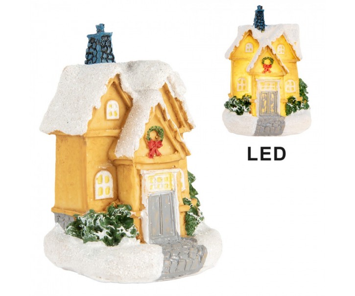 Dekorace malinký svítící žlutý domek Manon LED - 6*5*9 cm Clayre & Eef