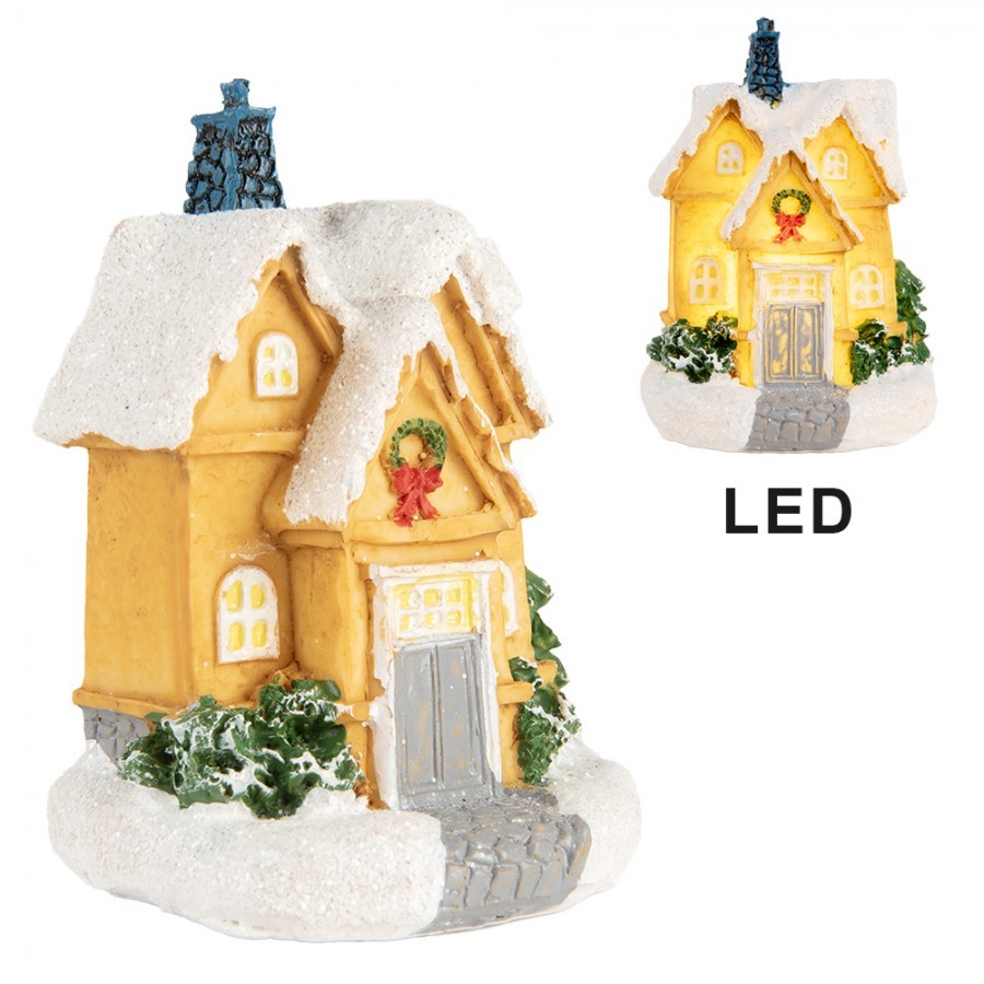 Dekorace malinký svítící žlutý domek Manon LED - 6*5*9 cm