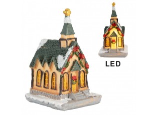 Dekorace malinký svítící béžový domek kostel Manon LED - 5*5*5 cm