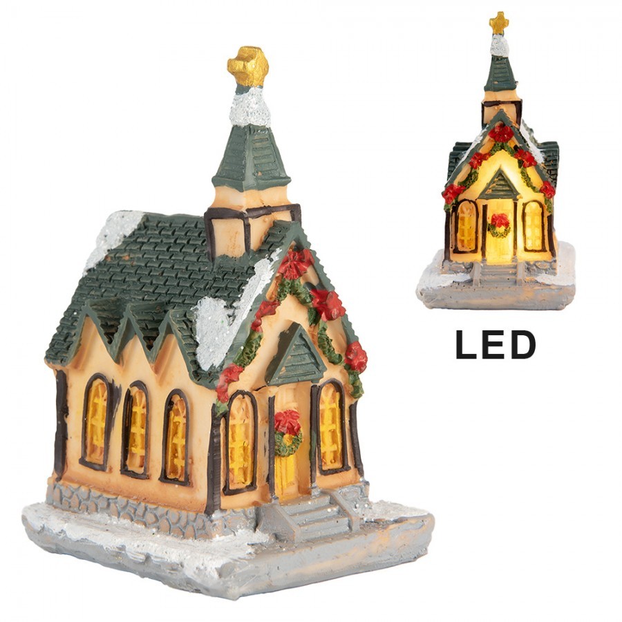 Dekorace malinký svítící béžový domek kostel Manon LED - 5*5*5 cm