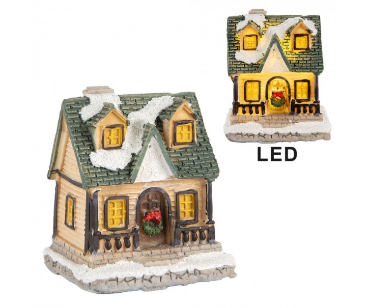 Dekorace malinký svítící béžový domek Manon LED - 5*5*6 cm Clayre & Eef