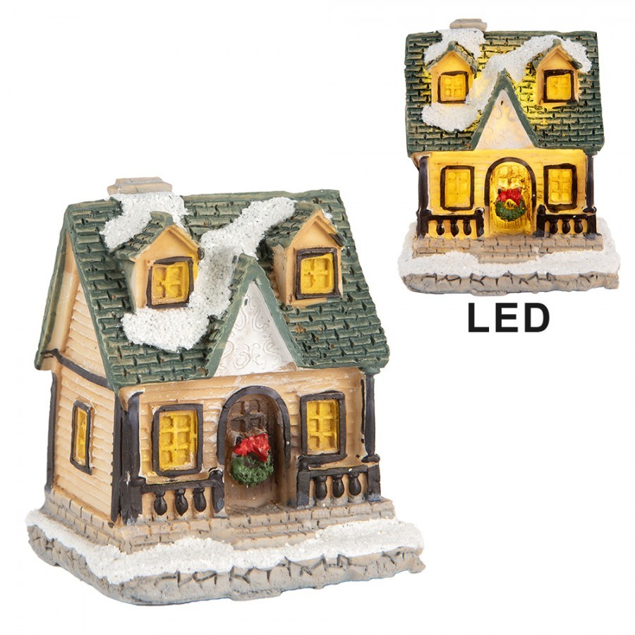 Dekorace malinký svítící béžový domek Manon LED - 5*5*6 cm