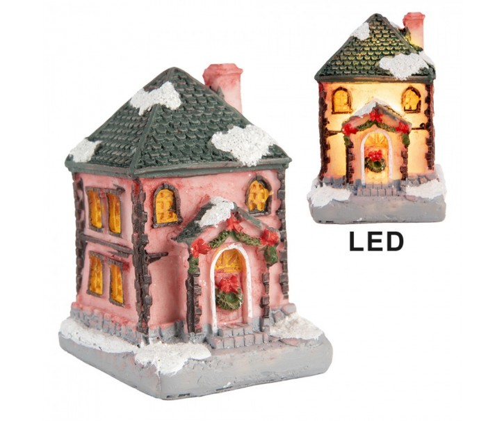 Dekorace malinký svítící růžový domek LED - 4*5*6 cm Clayre & Eef