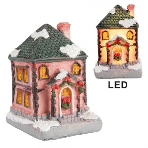 Dekorace malinký svítící růžový domek LED - 4*5*6 cm