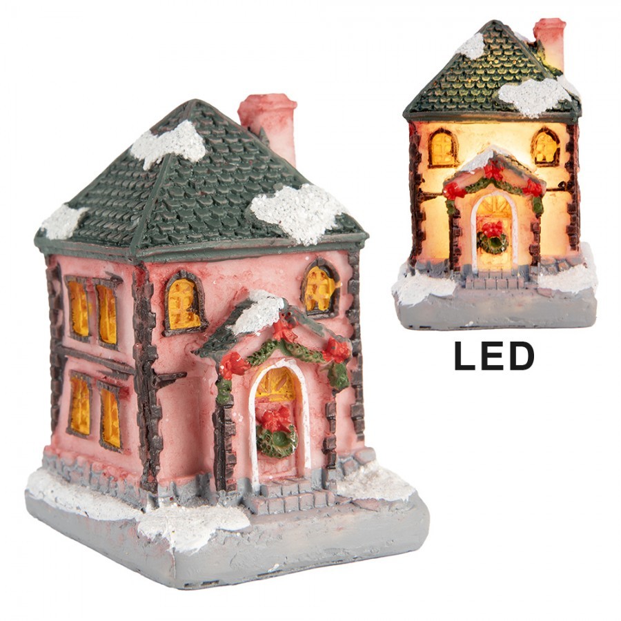Dekorace malinký svítící růžový domek LED - 4*5*6 cm