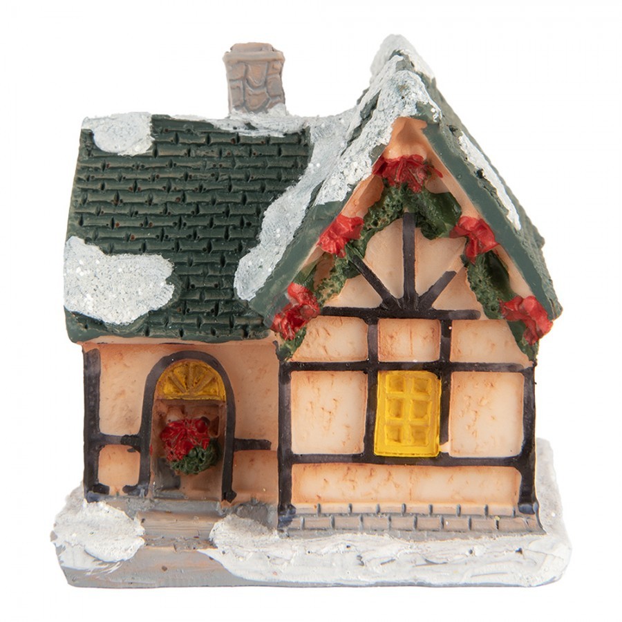 Dekorace malinký svítící béžový domek Manon LED - 6*5*6 cm