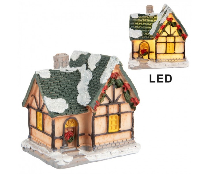 Dekorace malinký svítící béžový domek Manon LED - 6*5*6 cm Clayre & Eef