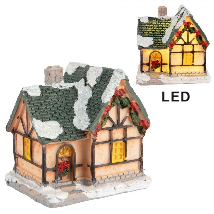 Dekorace malinký svítící béžový domek Manon LED - 6*5*6 cm