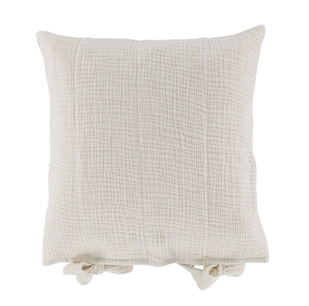 Krémový mušelínový povlak na polštář s vázáním Aix - 45*45 cm