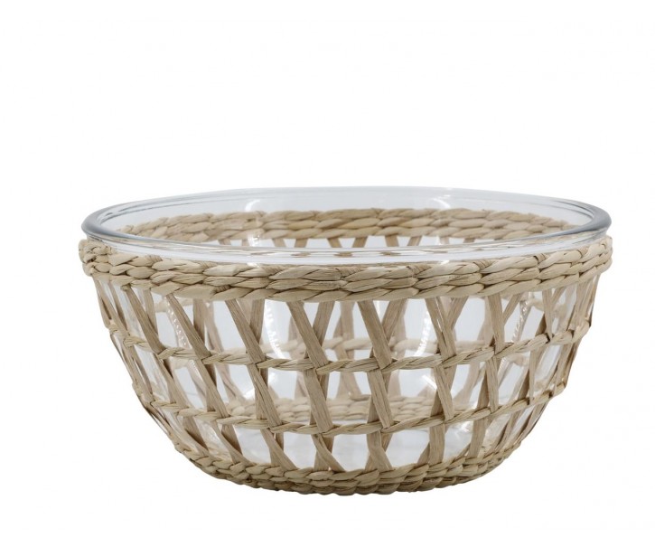 Skleněná mísa v proutěném košíku Typha - Ø 23*11 cm Chic Antique