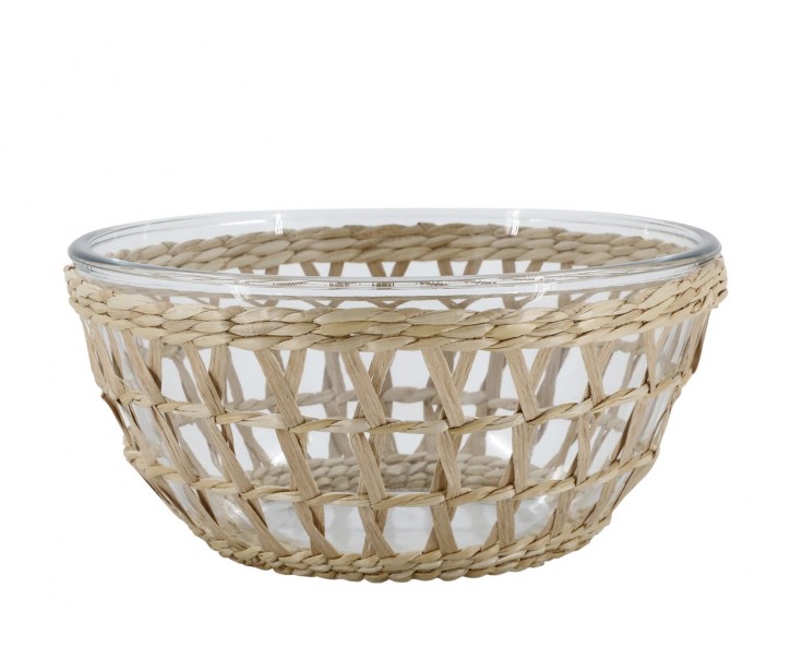 Skleněná mísa v proutěném košíku Typha - Ø 27*13 cm Chic Antique