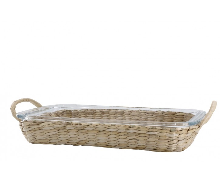 Skleněný pekáč v proutěném košíku Typha - 39*24*5 cm Chic Antique