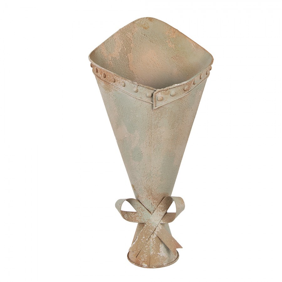 Zelený antik kovový nástěnný držák na květiny - 31*23*32 cm