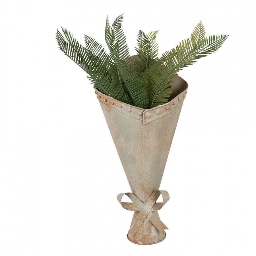 Zelený antik kovový nástěnný držák na květiny - 31*23*32 cm