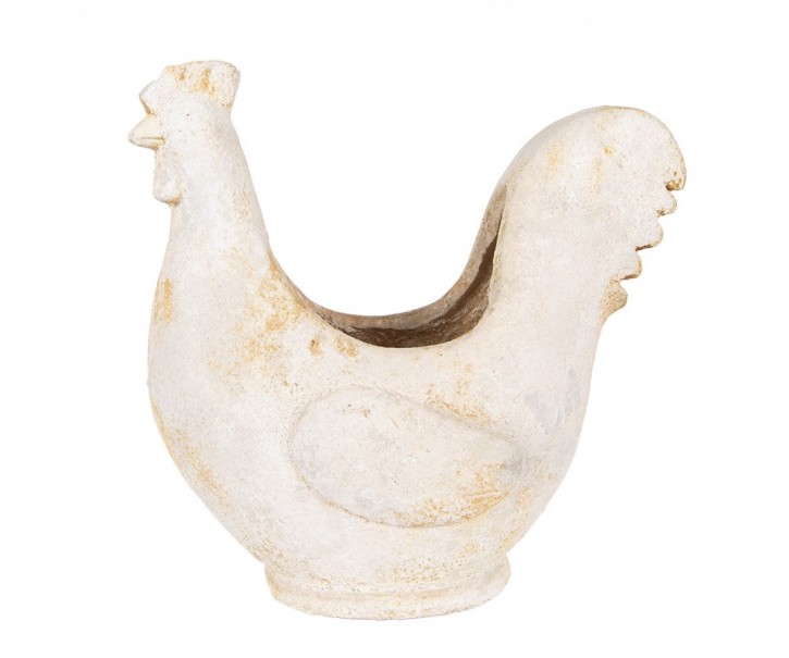 Béžový antik květináč kohoutek Chicken Brocante - 36*18*35 cm