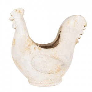 Béžový antik květináč kohoutek Chicken Brocante - 36*18*35 cm