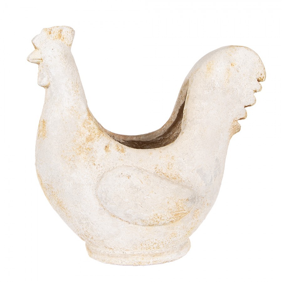 Béžový antik květináč kohoutek Chicken Brocante - 36*18*35 cm