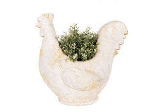 Béžový antik květináč kohoutek Chicken Brocante - 36*18*35 cm