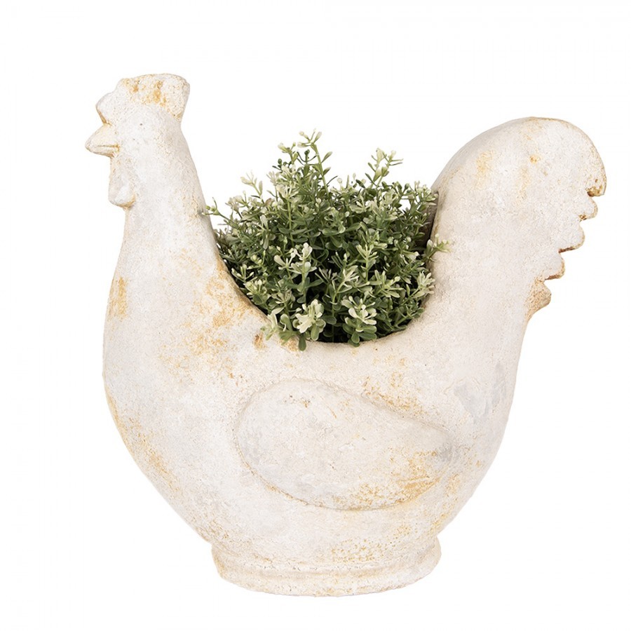 Béžový antik květináč kohoutek Chicken Brocante - 36*18*35 cm