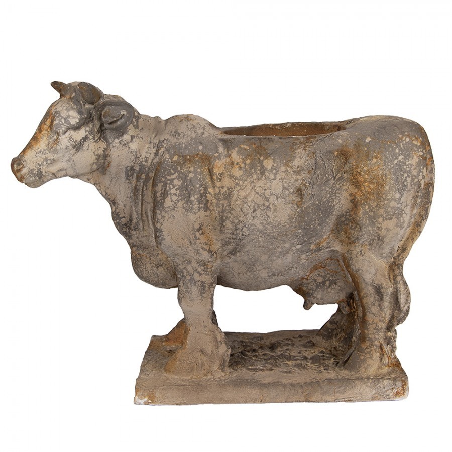 Šedý antik dekorační květináč kráva Cow Brocante - 36*15*28 cm