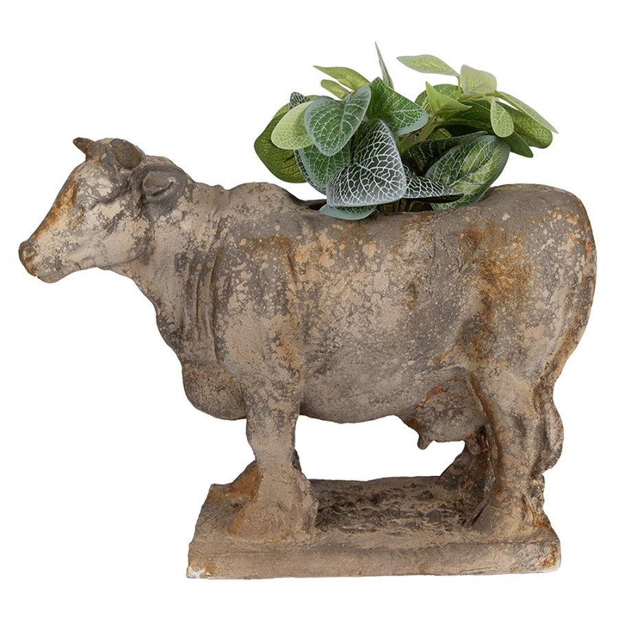Šedý antik dekorační květináč kráva Cow Brocante - 36*15*28 cm