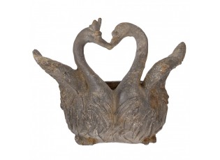 Šedý antik květináč zamilovaných labutí Swan Baroque - 49*27*37 cm