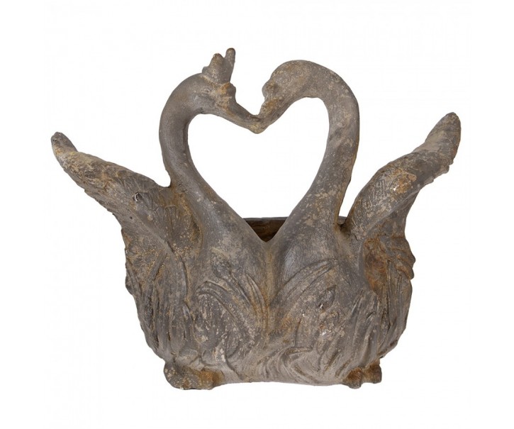 Šedý antik květináč zamilovaných labutí Swan Baroque - 49*27*37 cm