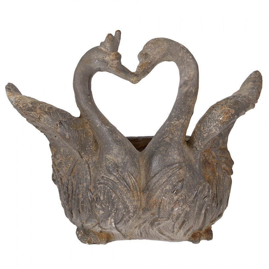 Šedý antik květináč zamilovaných labutí Swan Baroque - 49*27*37 cm