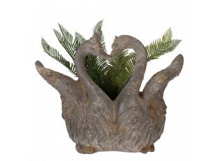 Šedý antik květináč zamilovaných labutí Swan Baroque - 49*27*37 cm
