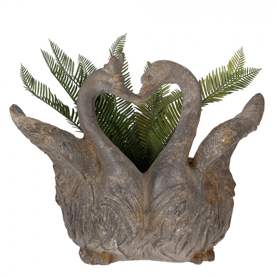 Šedý antik květináč zamilovaných labutí Swan Baroque - 49*27*37 cm