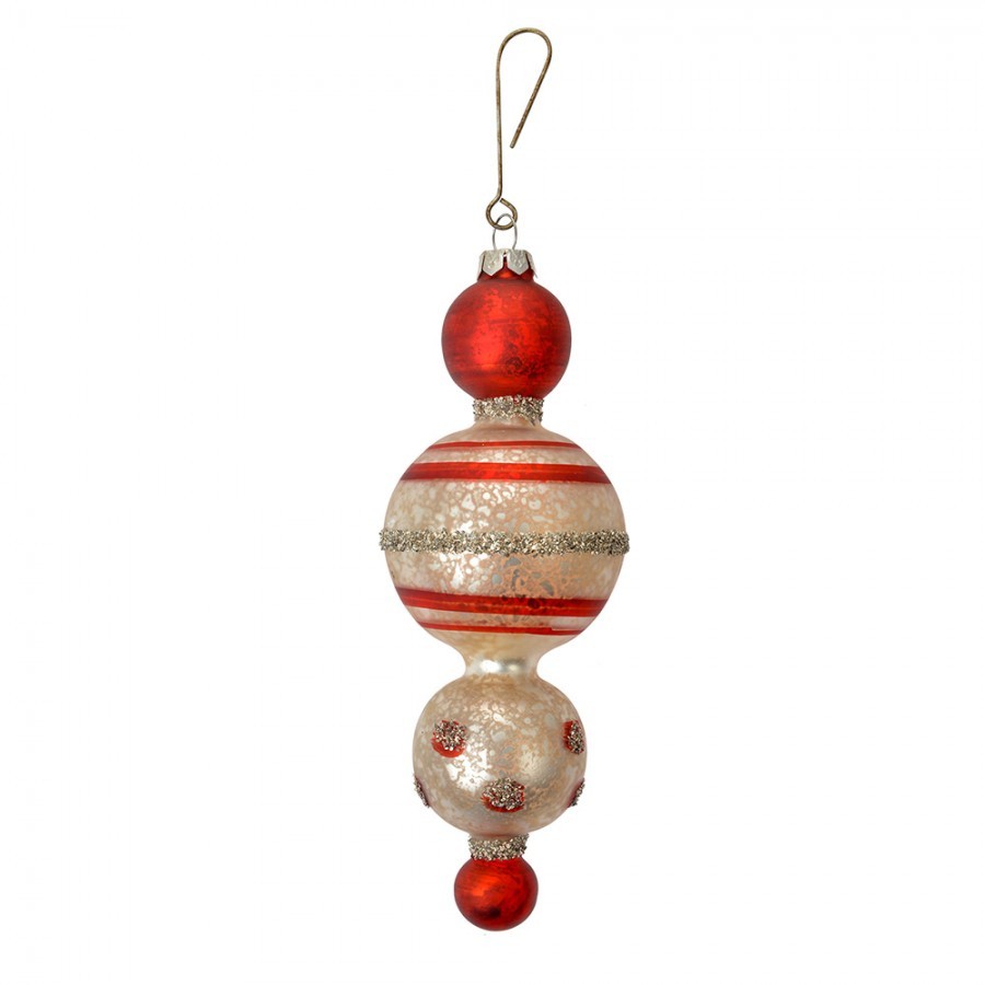 Stříbrno-červená antik skleněná závesná ozdoba - Ø 6*17 cm Clayre & Eef Stříbrno-červená antik skleněná závesná ozdoba - Ø 6*17 cm Clayre & Eef